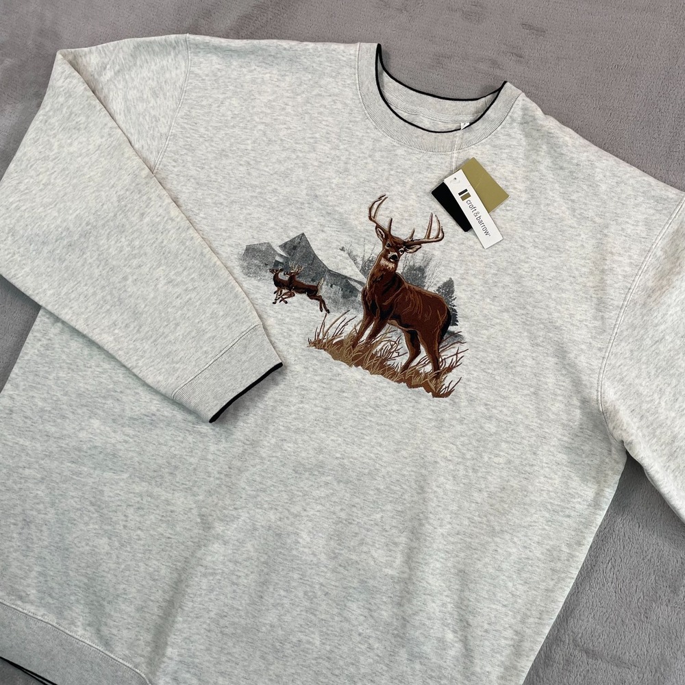 Vintage Croft Barrow Sweatshirt Men XLT Tall Oat Heather Embroidered Deer NWT